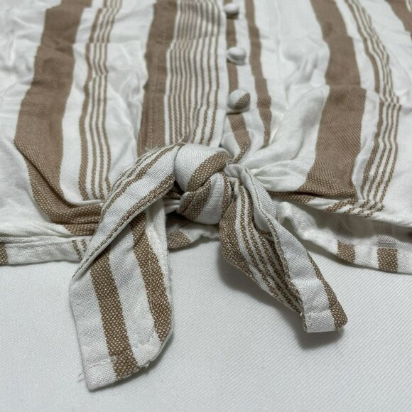 Sim Sam Blouse Women Size L Vneck Stripe Beige Button Hippie Relax Loose Comfy - Picture 7 of 10